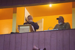 Rod Runyon has been entertaining fans at the Pig Bowl for 14 years! And Mark Helyer once again did an excellent job keeping track of all the points!